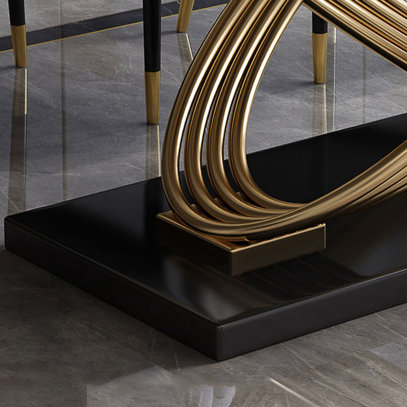 Stone Top Dining Table Modern Rectangle Dining Table with Gold Pedestal Base