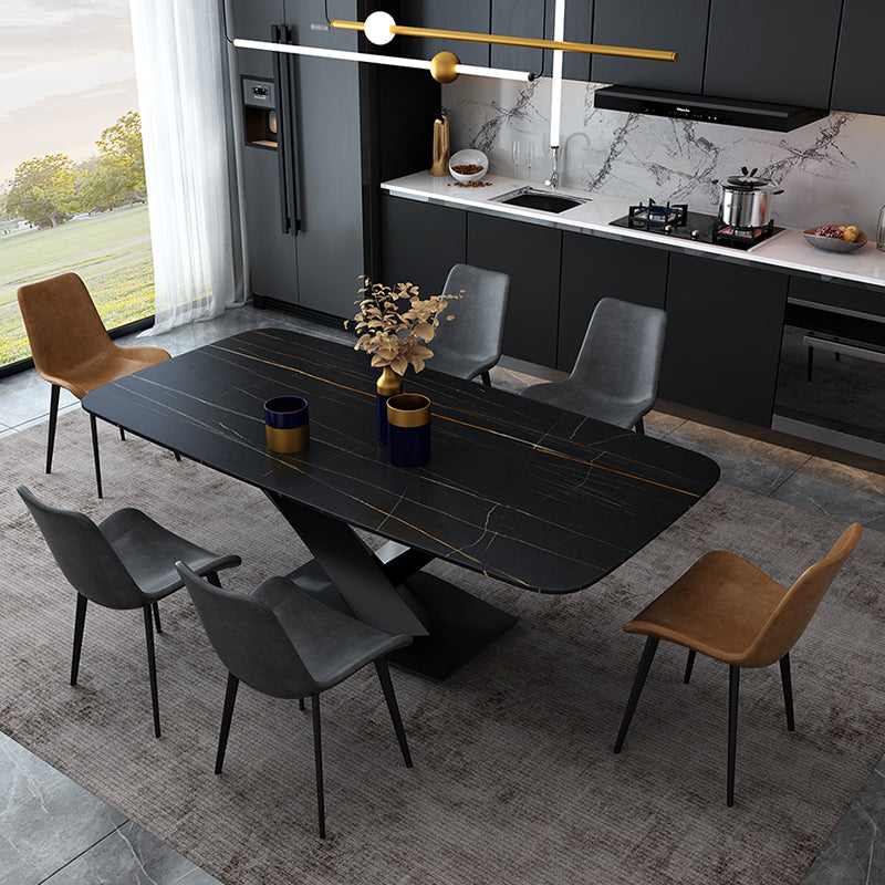 Rectangle Sintered Stone Top Dining Table Luxury Table with Pedestal Base