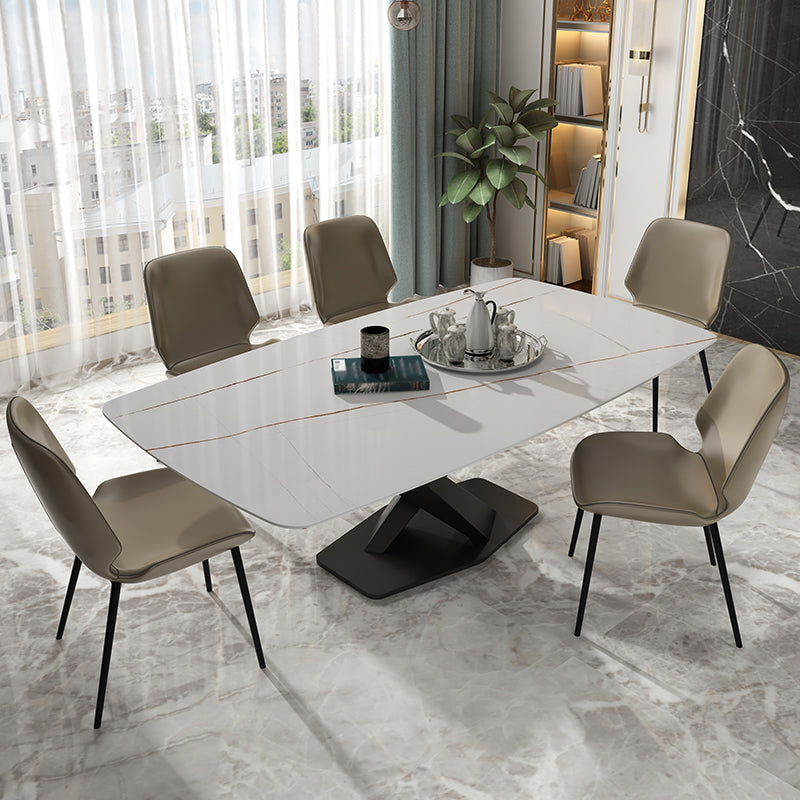 Rectangle Sintered Stone Top Dining Table Luxury Table with Pedestal Base