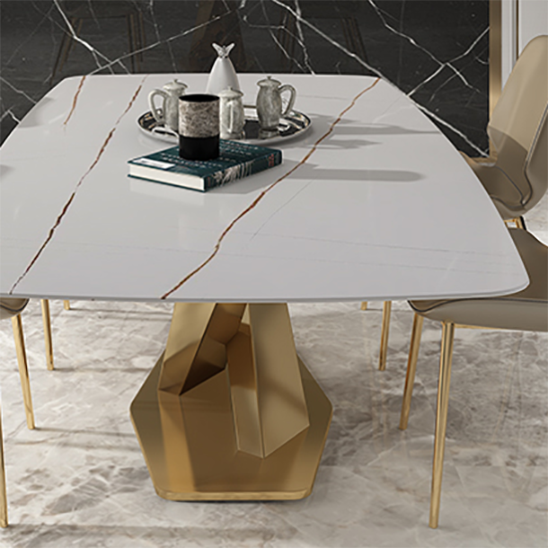 Rectangle Sintered Stone Top Dining Table Luxury Table with Pedestal Base