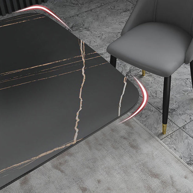 Rectangle Sintered Stone Top Dining Table Luxury Table with Pedestal Base
