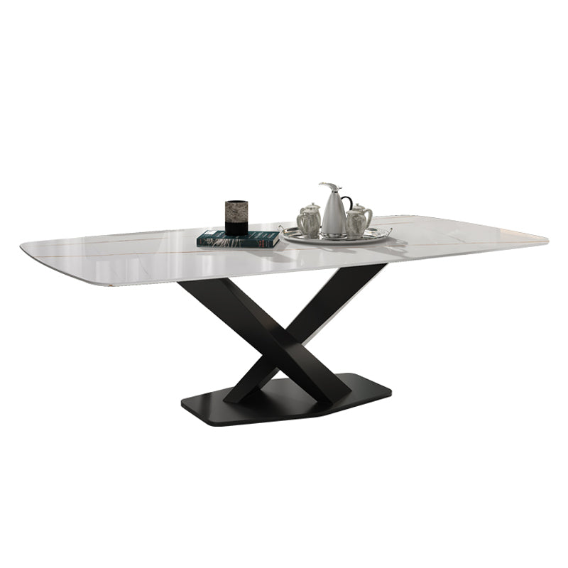 Rectangle Sintered Stone Top Dining Table Luxury Table with Pedestal Base