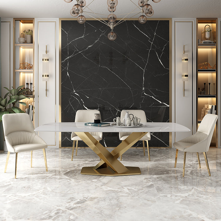 Rectangle Sintered Stone Top Dining Table Luxury Table with Pedestal Base