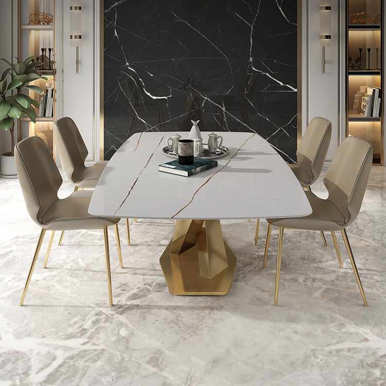 Rectangle Sintered Stone Top Dining Table Luxury Table with Pedestal Base