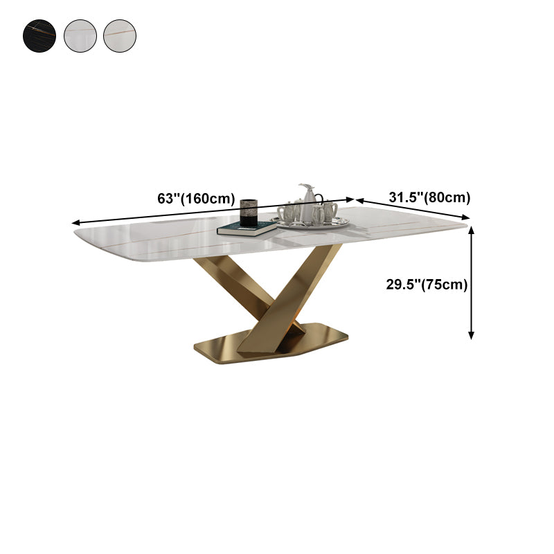Rectangle Sintered Stone Top Dining Table Luxury Table with Pedestal Base
