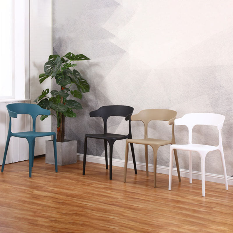Silla apilable de estilo moderno, sillas con respaldo abierto sin brazos y patas de plástico para cocina