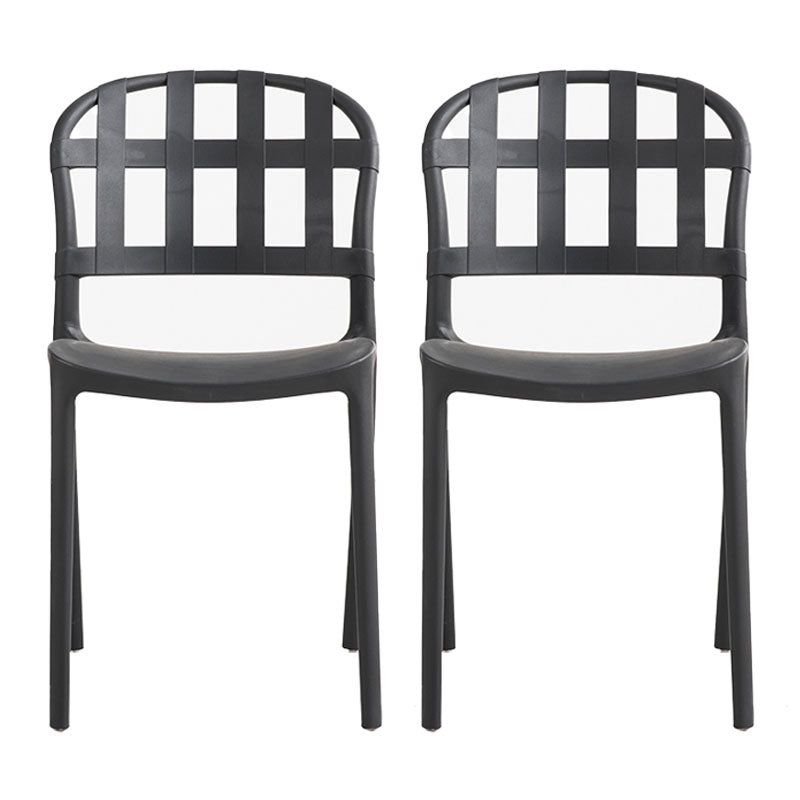 Scandinavische stijl armloze stoelen met open rug, stapelbare kunststof bijzetstoel