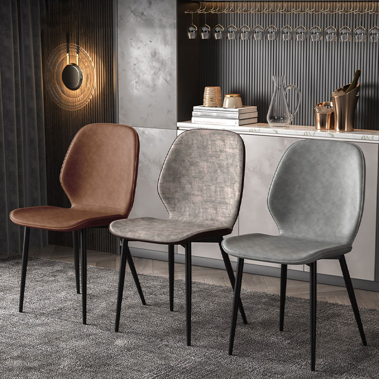 Eigentijdse eetkamerstoel armloze wingback zijstoel met metalen benen voor keuken