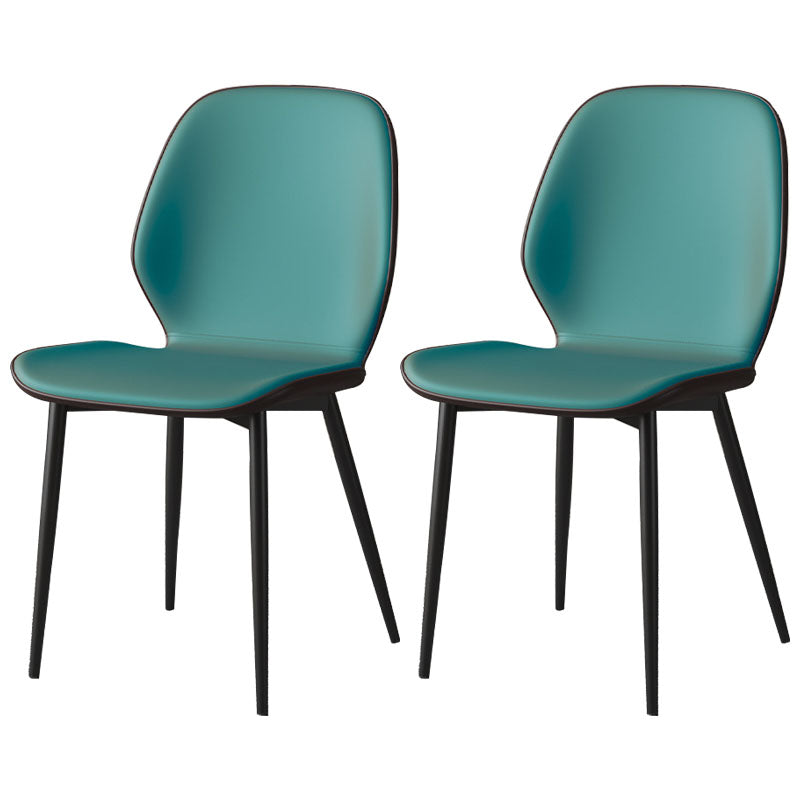 Eigentijdse eetkamerstoel armloze wingback zijstoel met metalen benen voor keuken