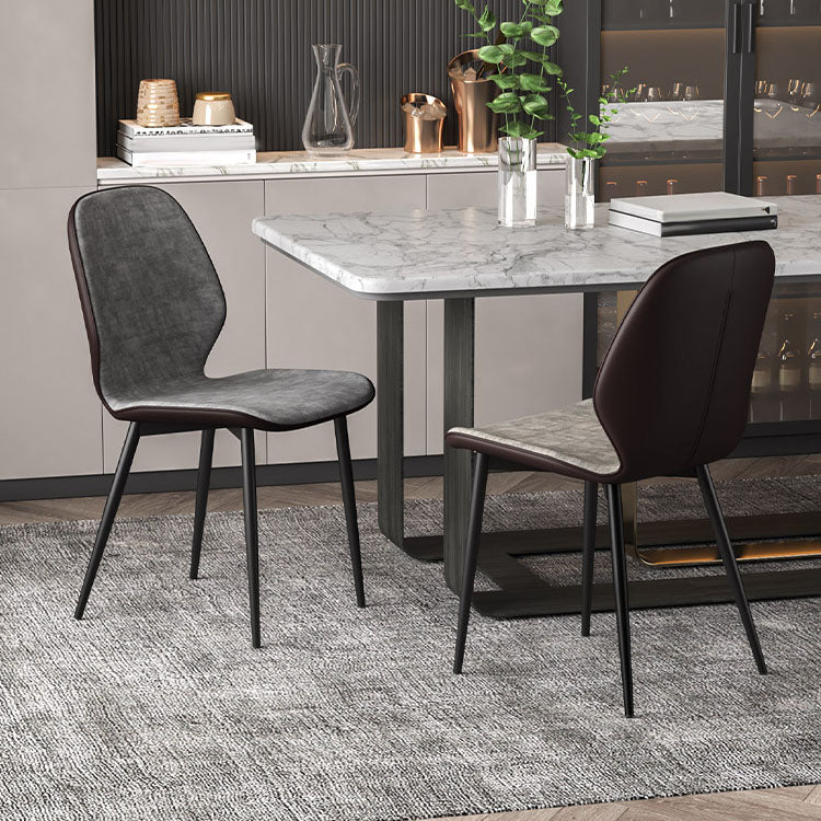 Eigentijdse eetkamerstoel armloze wingback zijstoel met metalen benen voor keuken