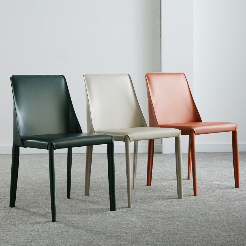 Silla lateral de cuero con respaldo sólido, estilo diseñador, acabado mate, silla de comedor para el hogar