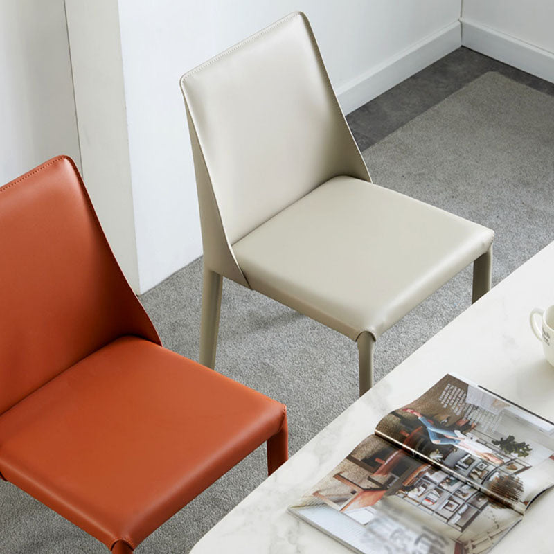 Silla lateral de cuero con respaldo sólido, estilo diseñador, acabado mate, silla de comedor para el hogar