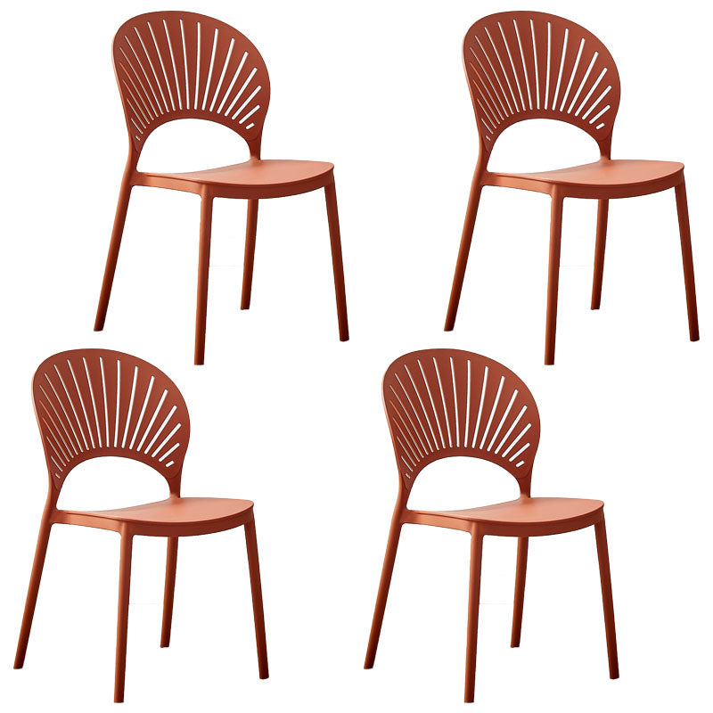 Moderne stapelbare stoel eetkamerarmloze stoelen met open rug en plastic poten voor de keuken