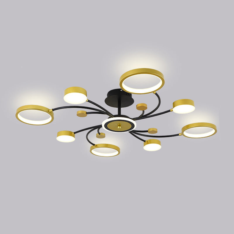 Gold verzweigte Deckenlampe postmoderne Metall -LED -Halbflush -Halterung Licht