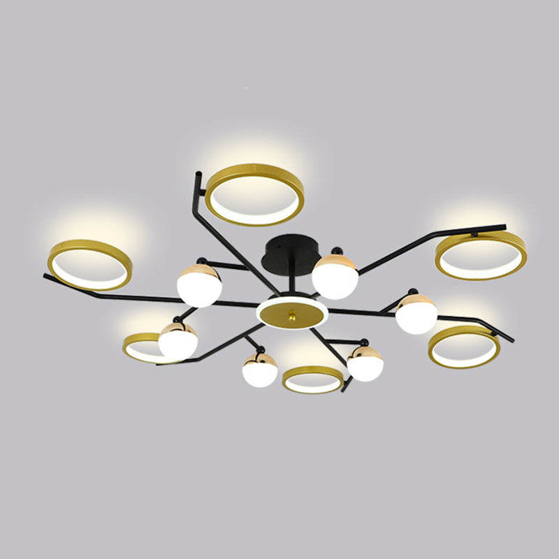 Gold verzweigte Deckenlampe postmoderne Metall -LED -Halbflush -Halterung Licht