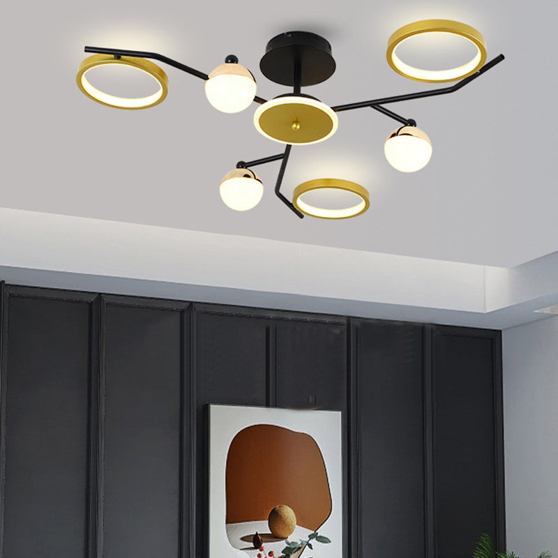 Gold verzweigte Deckenlampe postmoderne Metall -LED -Halbflush -Halterung Licht