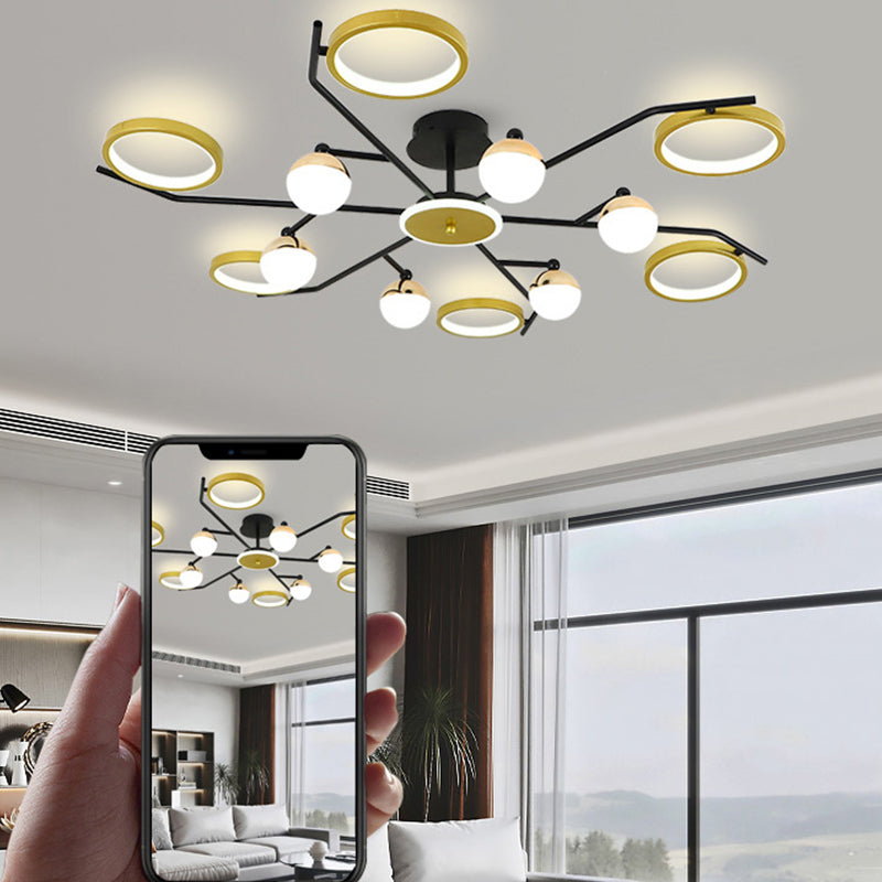 Gold verzweigte Deckenlampe postmoderne Metall -LED -Halbflush -Halterung Licht