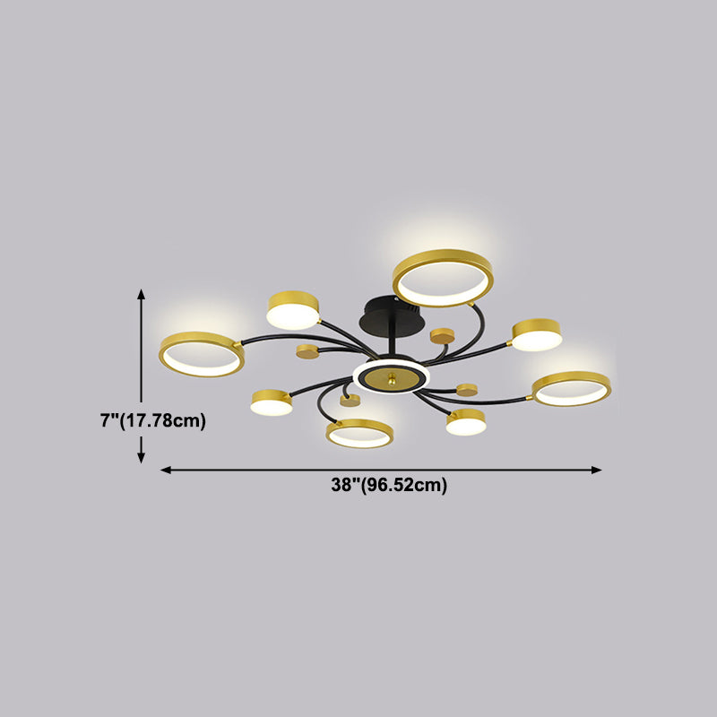 Gold verzweigte Deckenlampe postmoderne Metall -LED -Halbflush -Halterung Licht