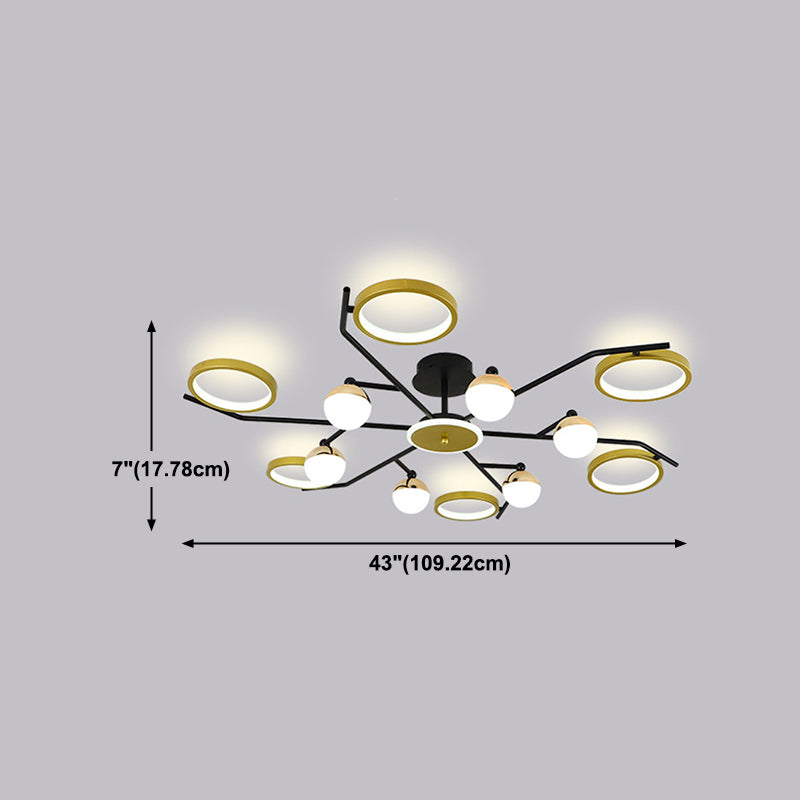 Gold verzweigte Deckenlampe postmoderne Metall -LED -Halbflush -Halterung Licht