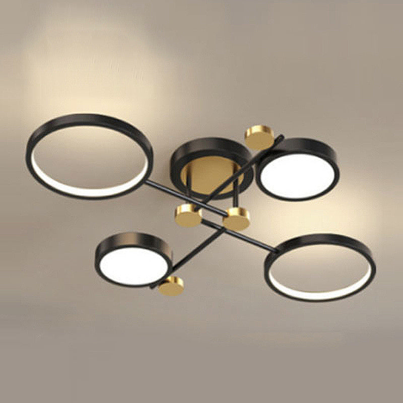 Postmodern Led Ceiling Light Black and Gold Ring Semi Flush Light Fixture for Living Room
