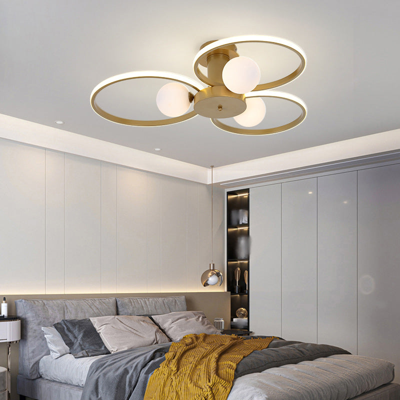 Modern Ring Shaped LED Semi Flush Light Living Room Ceiling Light with Glass Shade