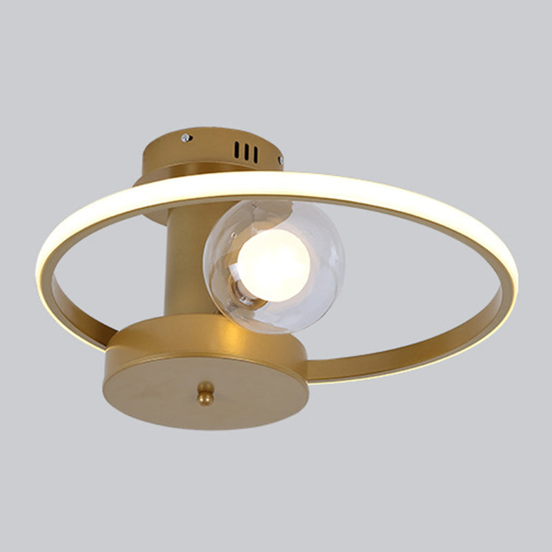 Modern Ring Shaped LED Semi Flush Light Living Room Ceiling Light with Glass Shade