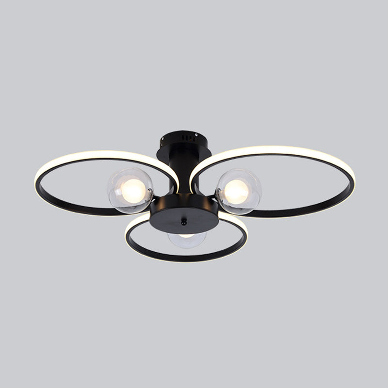 Modern Ring Shaped LED Semi Flush Light Living Room Ceiling Light with Glass Shade