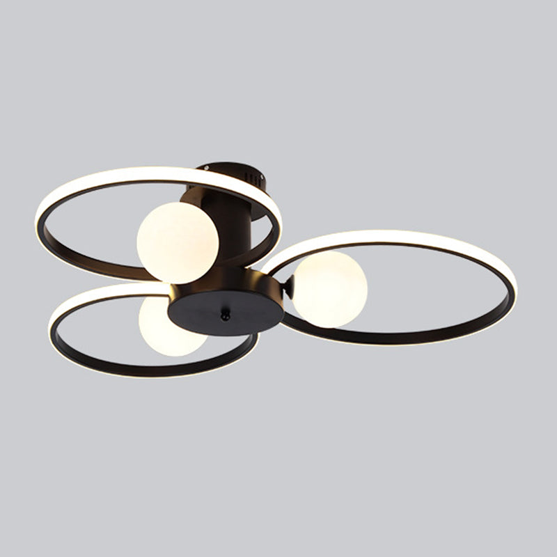 Modern Ring Shaped LED Semi Flush Light Living Room Ceiling Light with Glass Shade