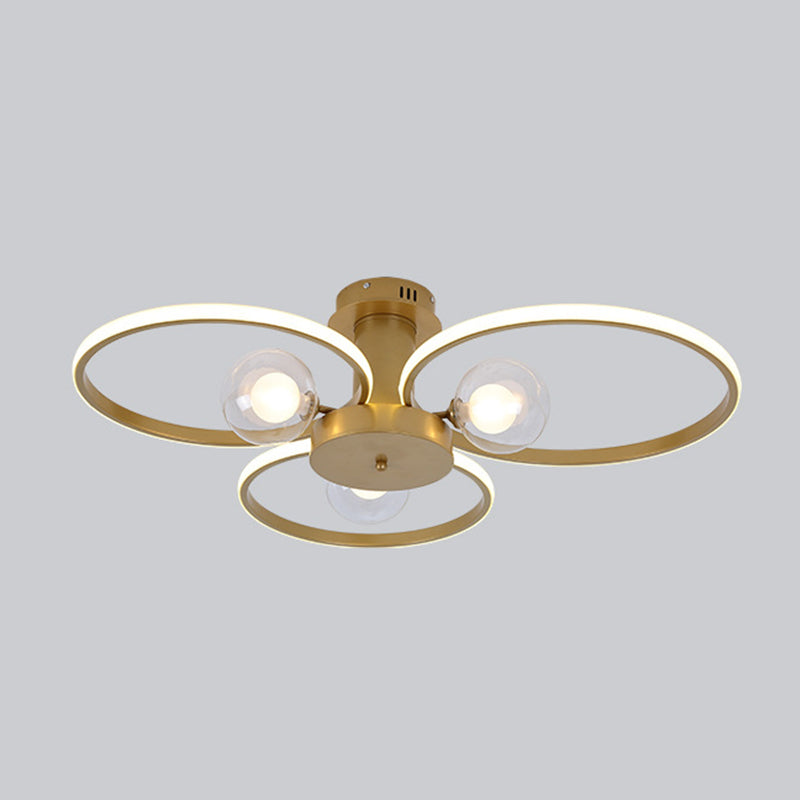Modern Ring Shaped LED Semi Flush Light Living Room Ceiling Light with Glass Shade