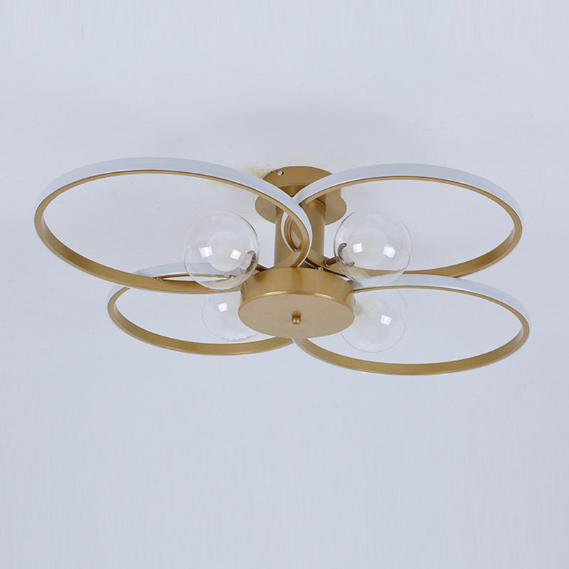 Modern Ring Shaped LED Semi Flush Light Living Room Ceiling Light with Glass Shade