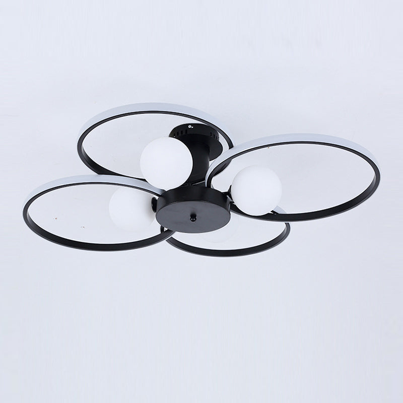 Modern Ring Shaped LED Semi Flush Light Living Room Ceiling Light with Glass Shade
