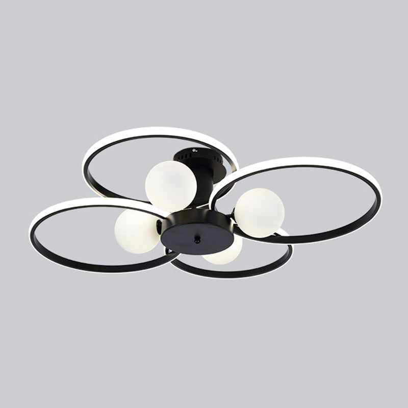 Modern Ring Shaped LED Semi Flush Light Living Room Ceiling Light with Glass Shade