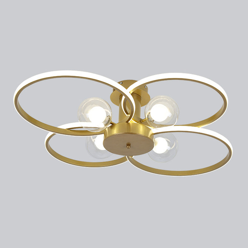 Modern Ring Shaped LED Semi Flush Light Living Room Ceiling Light with Glass Shade