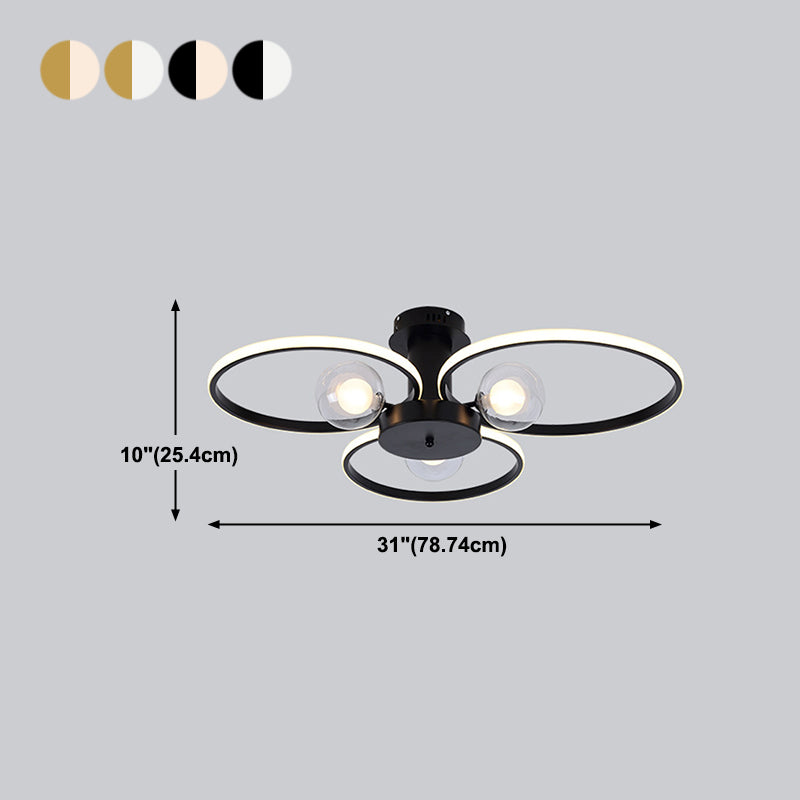 Modern Ring Shaped LED Semi Flush Light Living Room Ceiling Light with Glass Shade