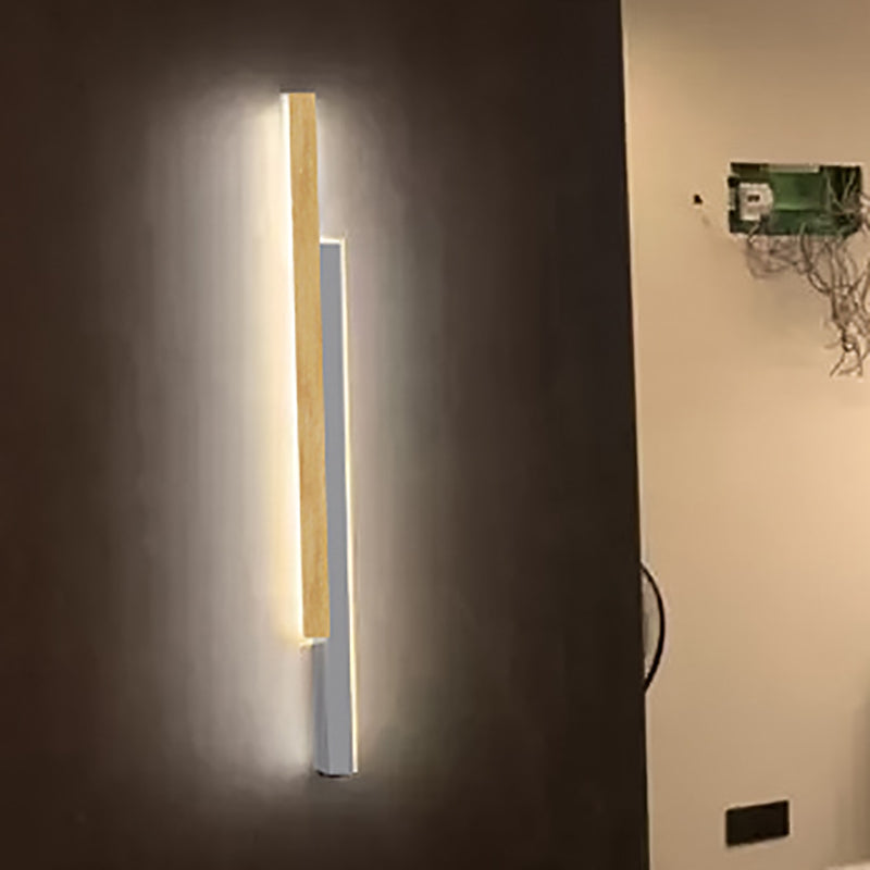 Modern Style Linear Shape Wall Sconce Wood 1 Light Sconce Lighting for Bedroom