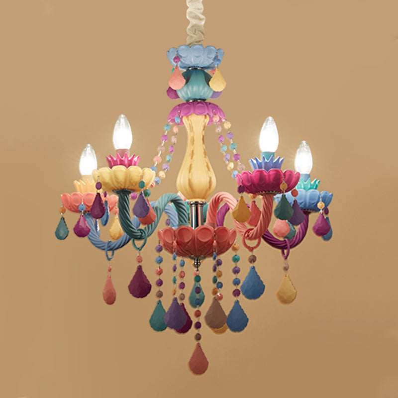 Multi Light Candle Branch Hanging Light Modern Style Crystal Hanging Lighting for Bedroom