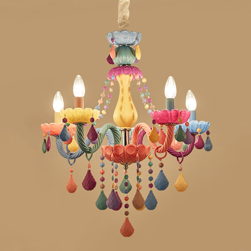 Multi Light Candle Branch Hanging Light Modern Style Crystal Hanging Lighting for Bedroom