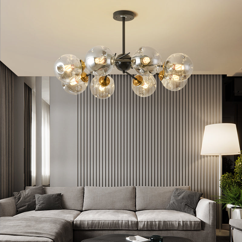 Modern Style Chandelier Light Fixture Globe Shape Glass Hanging Light for Living Room