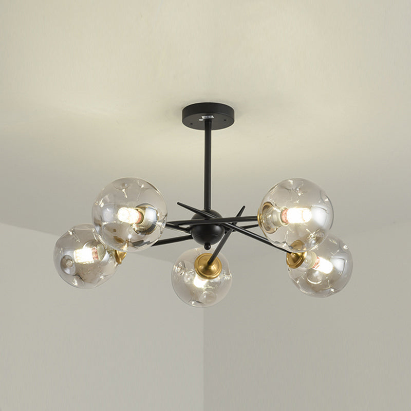 Modern Style Chandelier Light Fixture Globe Shape Glass Hanging Light for Living Room
