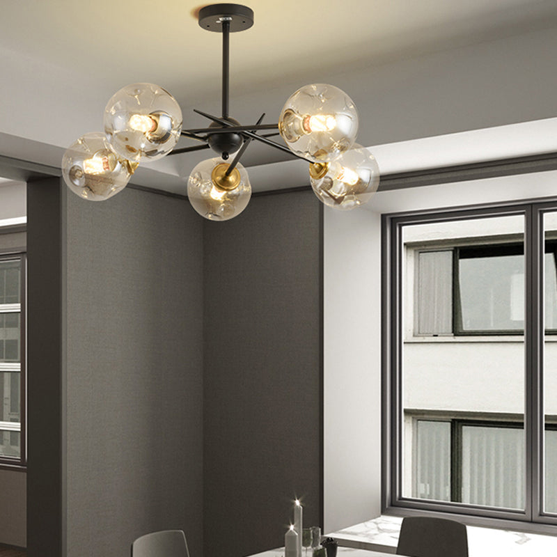 Modern Style Chandelier Light Fixture Globe Shape Glass Hanging Light for Living Room