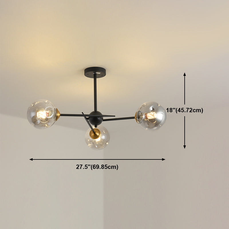 Modern Style Chandelier Light Fixture Globe Shape Glass Hanging Light for Living Room