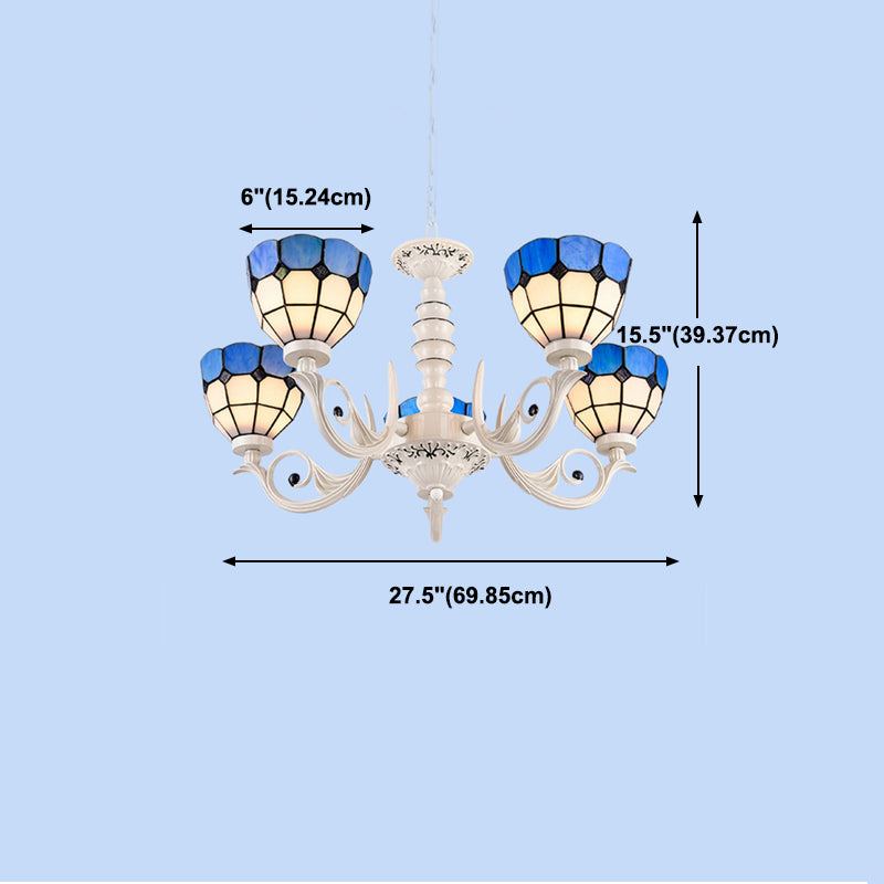 Multi Light Bowl Branch Hanging Lights Tiffany Style Glass Hanging Lighting for Bedroom