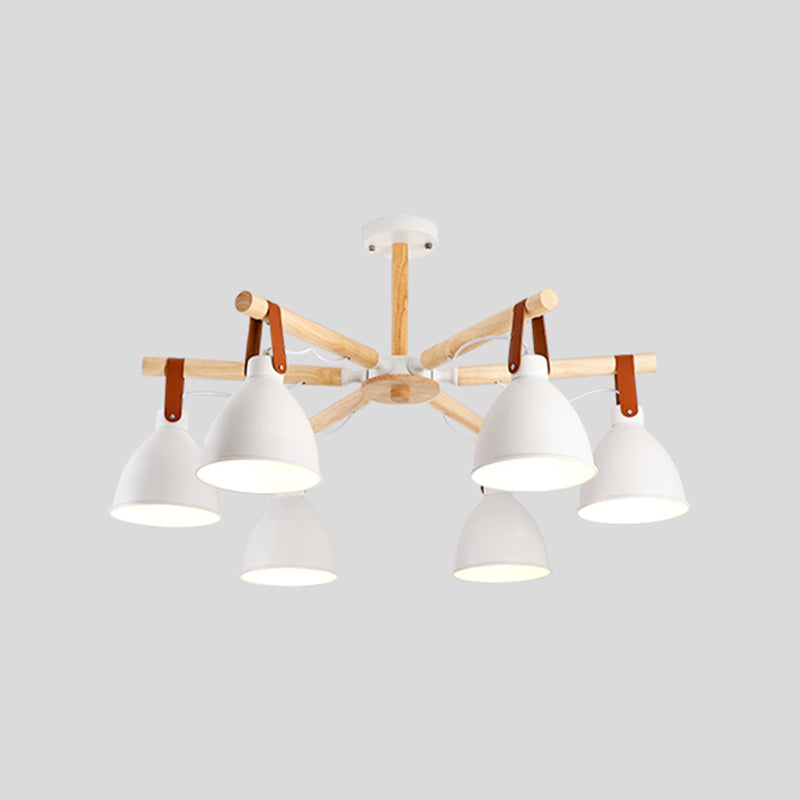 Multi Light Bowl Branch Hanging Lights Modern Style Metal Hanging Lighting with Wood