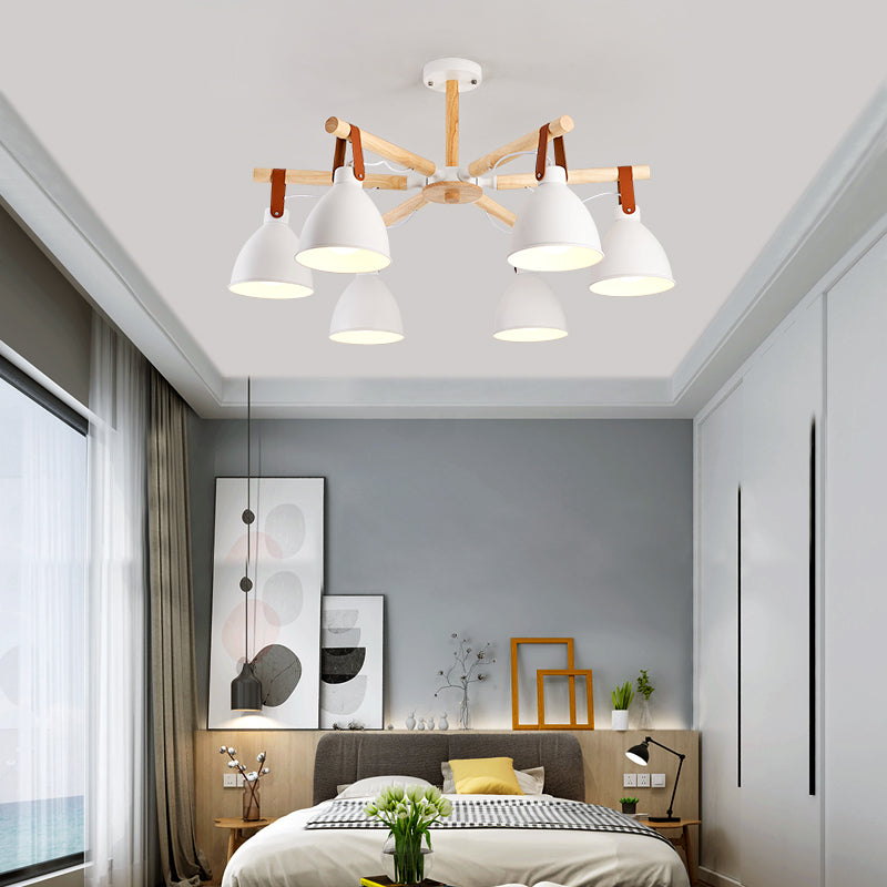 Multi Light Bowl Branch Hanging Lights Modern Style Metal Hanging Lighting with Wood