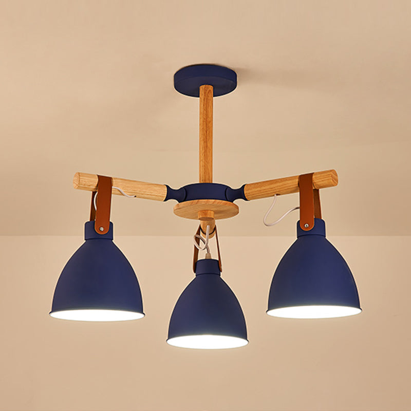 Multi Light Bowl Branch Hanging Lights Modern Style Metal Hanging Lighting with Wood