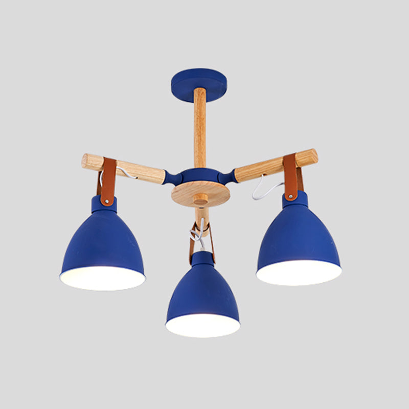 Multi Light Bowl Branch Hanging Lights Modern Style Metal Hanging Lighting with Wood