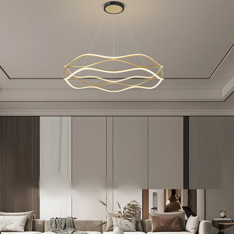 Spiral Shade Metal Chandelier Lights Modern 2- Light Chandelier Lighting Fixtures in Gold