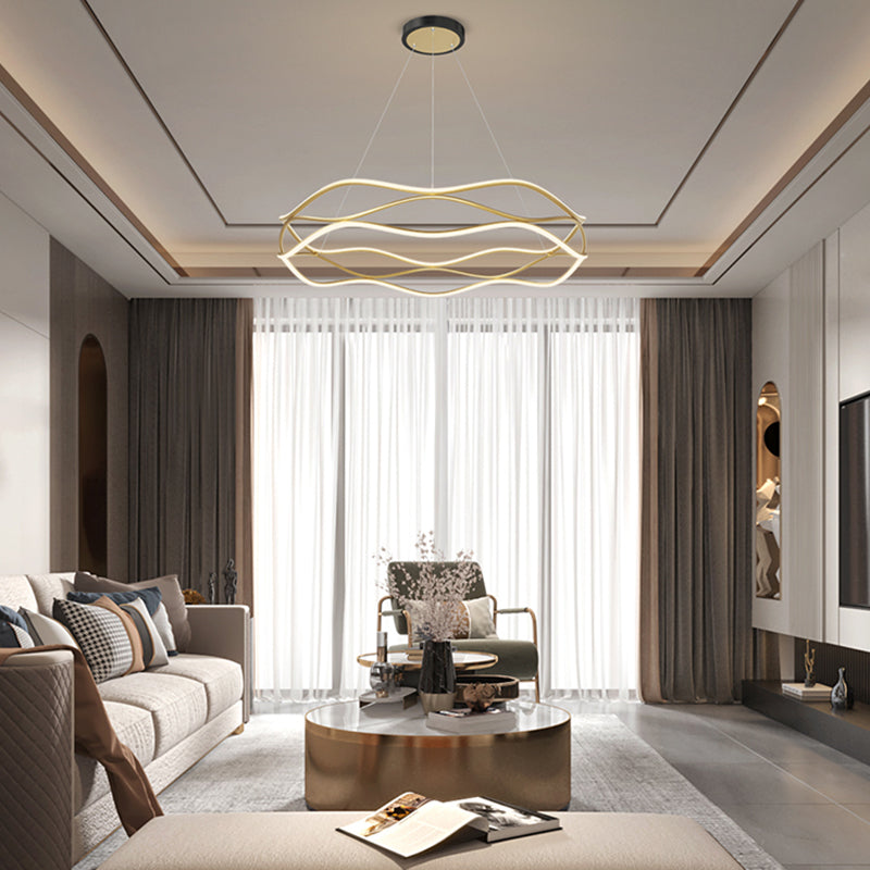 Spiral Shade Metal Chandelier Lights Modern 2- Light Chandelier Lighting Fixtures in Gold