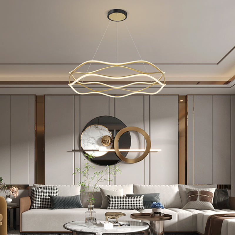 Spiral Shade Metal Chandelier Lights Modern 2- Light Chandelier Lighting Fixtures in Gold