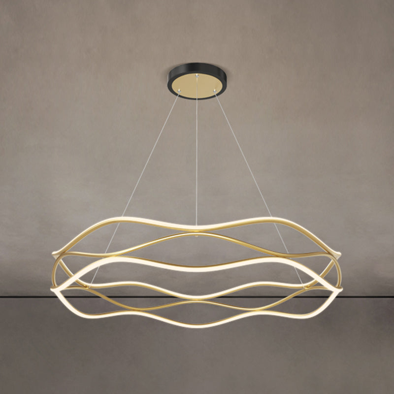 Spiral Shade Metal Chandelier Lights Modern 2- Light Chandelier Lighting Fixtures in Gold